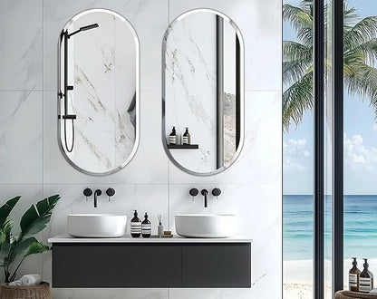 Frameless Oblong Wall Mirror: Decorative Oval Mirrored Glass Vanity with Beveled Silver Edge for Bathroom Bedroom Livingroom Dining Room Entryway Hallway, 50 x 24 inch