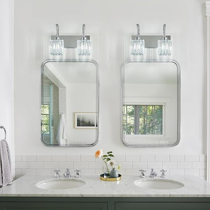 Crystal Vanity Lights 2-Light Chrome Wall Lamp Modern Crystal Bathroom Light Fixtures Over Mirror 13.77" Long Bathroom Wall Sconce