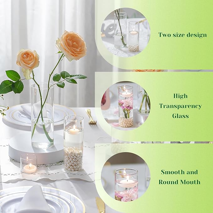 Hewory Glass Cylinder Vases for Centerpieces: 7“+6" Tall 32Pcs Clear Small Bud Vases for Flowers Wedding Party Table Decoration - Skinny Hurricane Candle Holders for Floating Candles