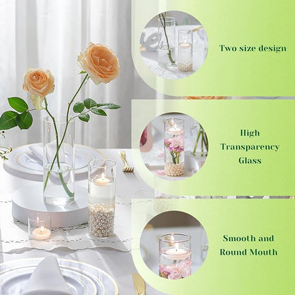 Hewory Glass Cylinder Vases for Centerpieces: 7“+6" Tall 32Pcs Clear Small Bud Vases for Flowers Wedding Party Table Decoration - Skinny Hurricane Candle Holders for Floating Candles