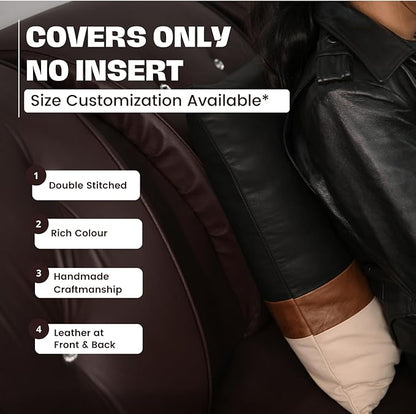 D DOLLY LAMB Lambskin Leather Pillow Cover - Sofa Cushion Case - Decorative Throw Covers for Living Room & Bedroom, 14x14 Inches - Black, Brown & Off White Pack of 1