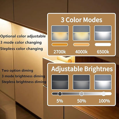 LED Cabinet Lights Bar with Motion Sensor, Dimmable Brightness and Color, Wireless Remote, Ultra Thin Strips Lighting Magnetic Mounting for Kitchen,Bookshelf,Closet 3Pack