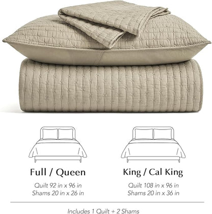 EVERGRACE Cross Stitch Pre-Washed Cotton Quilt Bedding Set King Size, Oversized 3 Pieces Lightweight Bedspread Coverlet for All Season, with 2 Matching Shams, Driftwood, 108"x96"