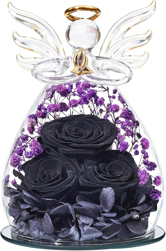 Beferr Valentines Day Rose Gifts for Her Women Mom Gifts for Birthday, Fresh Flowers for Delivery Prime Forever Preserved Rose in Glass Angel Figurine, for Grandma Wife Kids Daughter