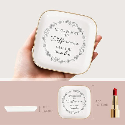 Christmas Thank You Gifts for Women – Ceramic Jewelry Dish Tray with Never Forget The Difference That You Make Quote, Appreciation Birthday Gifts for Female Coworkers, Boss, Teacher, Nurse