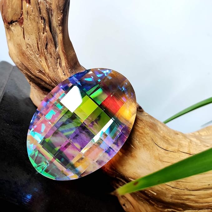 Colorful Oval Drop Hanging Crystals Chandelier Prisms Feng Shui Ornament Window Suncatchers 76mm