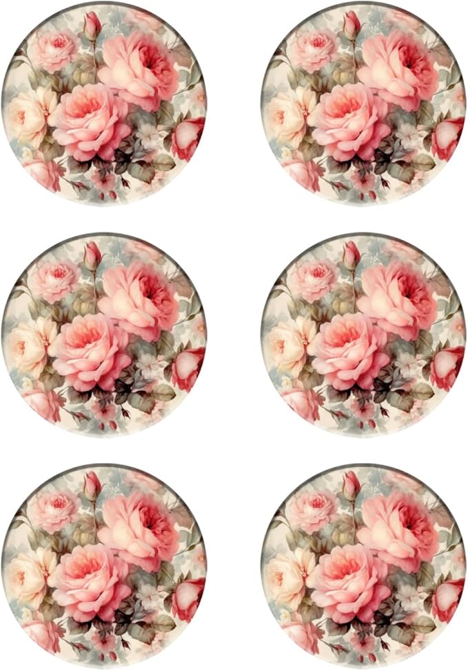Coasters Set of 6 Vintage Rose Pattern Ceramic Drink Coaster with Cork Base Modern Style Coasters for Mugs and Cups Office Kitchen 4 in