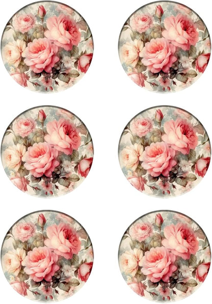 Coasters Set of 6 Vintage Rose Pattern Ceramic Drink Coaster with Cork Base Modern Style Coasters for Mugs and Cups Office Kitchen 4 in