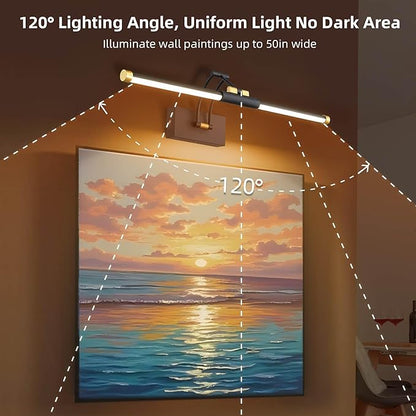 24“ Picture Lights for Wall Battery Operated, Wireless Picture Lights with Remote, Rechargeable Wall Light 3000K/4000K/6000K Dimmable, Art Lighting for Paintings Frame Gallery Dartboard, Black Gold
