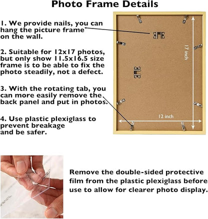 12x17 Gold Picture Frame Set of 2, Horizontal and Vertical Formats for Wall Hanging, 12 x 17 Wall Gallery Poster Photo Frames with Shatter Resistant Plexiglass, 2 Pack, Gold