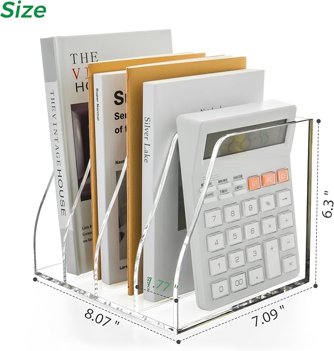 Acrylic Magazine File Holder, 4 Vertical Compartments Desk Document Sorter Organizer, Clear Folder Rack Binder for Office, Documents, Tablets, Magazines, Books – Home/Classroom Rack