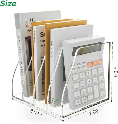 Acrylic Magazine File Holder, 4 Vertical Compartments Desk Document Sorter Organizer, Clear Folder Rack Binder for Office, Documents, Tablets, Magazines, Books – Home/Classroom Rack
