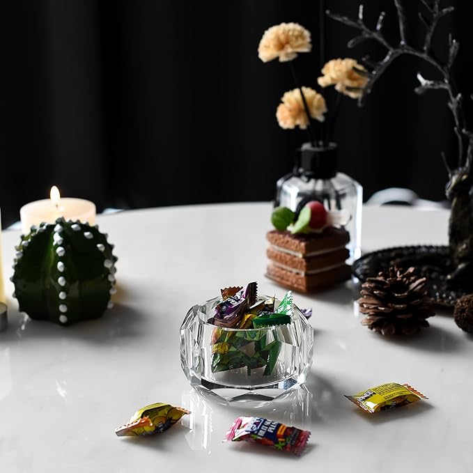 Kitcom Crystal Boxes of Glass Candy Dish Hand-Cut Home Decorative Jewelry Box Candy Jar W 3.15" x H 1.97", Comes With Gift Box