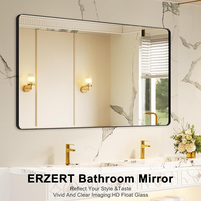 Bathroom Mirrors for Over Sink,60x36Inch Vanity Mirrors for Wall,Black Metal Frame Rectangle Mirrors for Bathroom Farmhouse,Restroom,Hangs Horizontally or Vertically