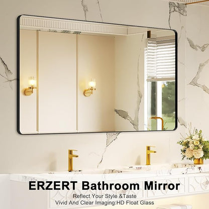Bathroom Mirrors for Over Sink,60x36Inch Vanity Mirrors for Wall,Black Metal Frame Rectangle Mirrors for Bathroom Farmhouse,Restroom,Hangs Horizontally or Vertically