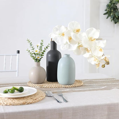 Ceramic Vase Set of 3, Large Neutral Rustic Vases for Farmhouse Decor, Pampas Grass & Dried Flowers and Table Living Room Home Decor