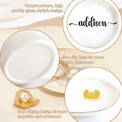 JoycuFF Addison Personalized Name Ceramic Jewelry Tray, Mothers Day Christmas Anniversary Engagement Birthday Gifts for Women Couples, Trinket Dish for Rings Earrings Necklaces Bracelets Keys