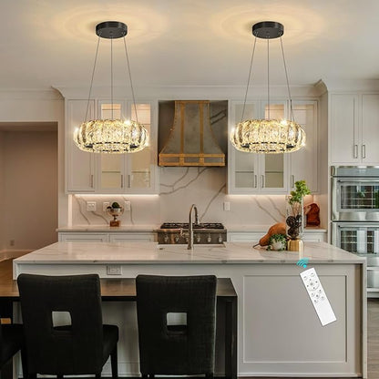 LED Ring Chandelier Modern Pendant Lights for Kitchen Island Dining Room Remote Dimmable Hanging Light Entryway Bedroom Crystal Lighting Black Chandeliers