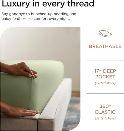Threadmill Luxury Supima Cotton Sheets, Luxury 1200 Thread Count Soft 100% Cotton Sheets for Queen Size Bed, 4 Pc Sage Green Bed Sheets Queen Set, 5-Star Hotel Quality Deep Pocket Bed Sheets Set