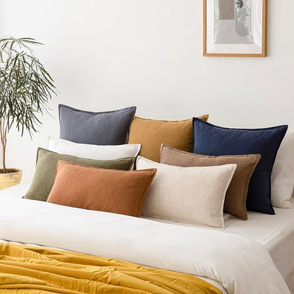 Foindtower Pack of 2, Decorative Linen Soild Throw Pillow Covers Soft Accent Cushion Case Boho Farmhouse Pillowcase for Couch Sofa Bedroom Living Room Home Decor 22 x 22 Inch Navy Blue