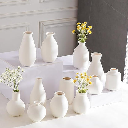 White Bud Vases Set of 12, Small Ceramic Vase in Bulk, Mini Pottery Vases for Pampas Grass Clay Vase for Wedding Table Centerpieces Decoration Modern Boho Rustic Home Decor DIY Gift