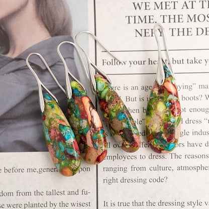 Natural Healing Stone Fishhoop Dangle Drop Earrings Statement Gold silver earrings