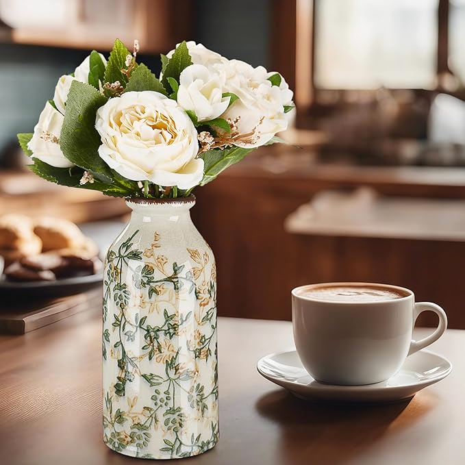 1 Pc Vintage Ceramic Flower Vase Chinoiserie Antique Floral Vase Rustic Boho Farmhouse Decor for Home Table Bookshelf Aesthetic Centerpiece Gift (6.1 Inches)