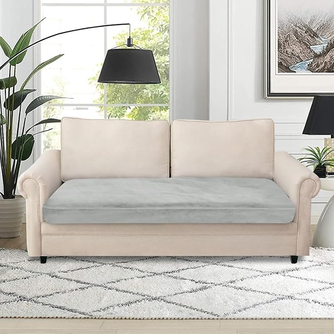 NAISI Couch Cushion Covers 1 Piece Velvet Stretch Loveseat Cover or 2 Seat Sofa Cover Soft Individual Couch Covers for Sectional Sofa(1 PC for 2-Seat Cushion or Loveseat,Light Grey)