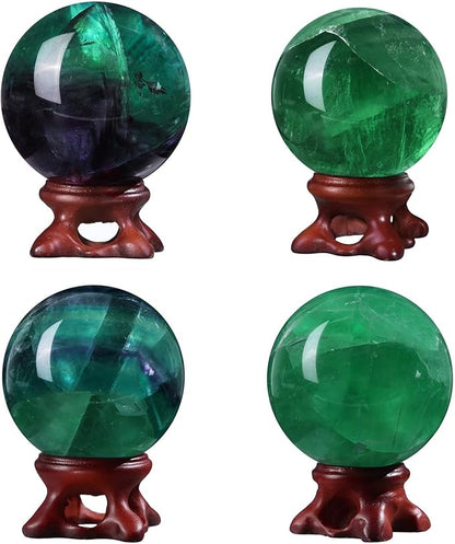 moonsix Natural Fluorite Crystal Sphere with Resin Stand Healing Energy Stone Decorative Ball Sculpture for Home Office Tabletop, 41-50 mm