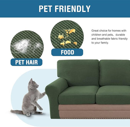 H.VERSAILTEX Multi-Pieces Sofa Covers Stretch Couch Covers Form Fitted Seats and Back Cushions Covers (2 Seat Covers Plus 2 Back Cusion Covers, Bonus 2 Armrest Covers), Bronze Green