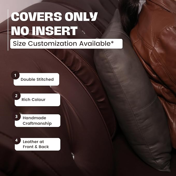 D DOLLY LAMB Lambskin Leather Pillow Cover - Sofa Cushion Case - Decorative Throw Covers for Living Room & Bedroom, 18x18 Inches - Grey Antique Plane Pack of 1