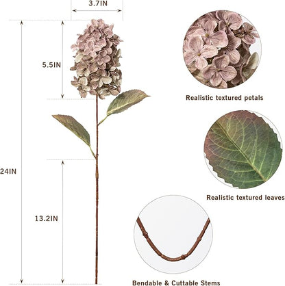 Fake Flowers Hydrangea Silk Flowers with Stems,Brown Flowers Fall Hydrangea Artificial Flowers,Winter Flowers Artificial for Decoration Vase Indoor and Outdoor 24"（Brown ） 8PCS Wthout Vase