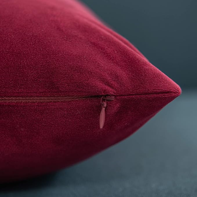 Throw Pillow Covers 18x18 Christmas Burgundy: 2 Pack Cozy Soft Velvet Square Decorative Pillow Cases for Farmhouse Home Decor