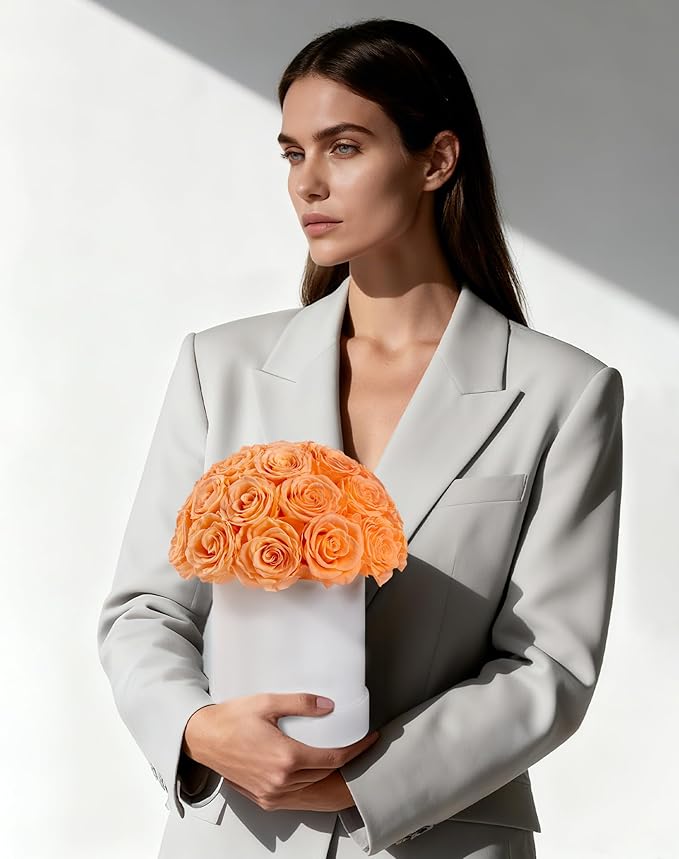 27 Forever Roses Dome in Luxury White Box, Eternal Real Roses Birthday Gifts for Women, Preserved Flowers for Delivery Prime, Anniversary, Valentine's Day, Mothers Day for Mom (Champagne)