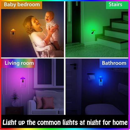 Honoson 4 Pieces Mushroom Night Light LED Night Light Plug in Lamp 7 Color Magic Mini Pretty Mushroom Shaped Lamp Adults(Colorful Light with White Cover)