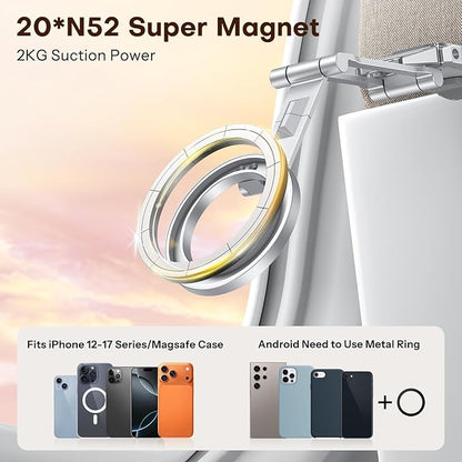 OMOTON 360°Rotating for MagSafe Tripod Mount, Adjustable Aluminum Magnetic Phone Tripod for iPhone 17/16/15/14 Pro Max Air, Foldable Cell Phone Stand Fits Vlog, Gym, Travel Essentials, Silver
