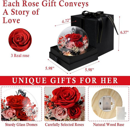 FIACO Preserved Rose Birthday Gift for Women Forever Fresh Flowers for Prime Delivery Gift for Mom Grandma Wife Valentines Mothers Day Christmas Anniversary Eternal Roses in Glass Dome