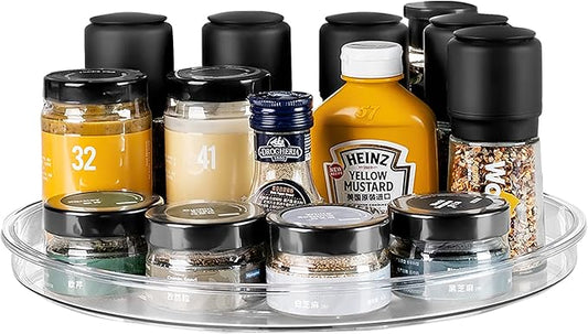 vacane Clear Lazy Susan Organizer, Non-Skid Plastic 11" Lazy Susan Turntable for Cabinet Rotating Pantry Lazy Susan Cabinet Organizer, Storage Containers for Kitchen, Refrigerator Countertop