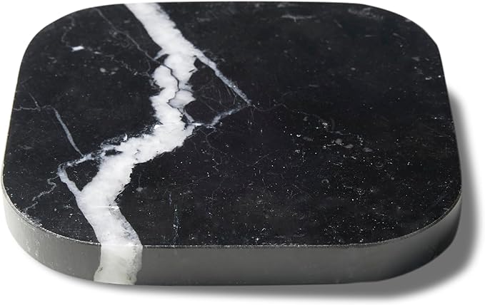 Marble Coasters for Drinks – Square Set of 4 Stone Holders for Dinning Tables, Coffee Tables (Black Marquina)
