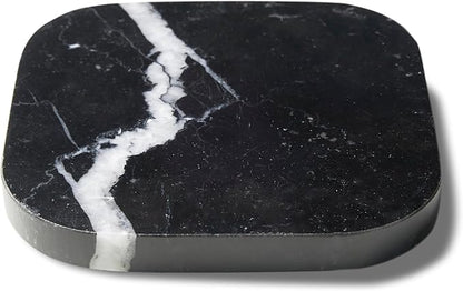Marble Coasters for Drinks – Square Set of 4 Stone Holders for Dinning Tables, Coffee Tables (Black Marquina)