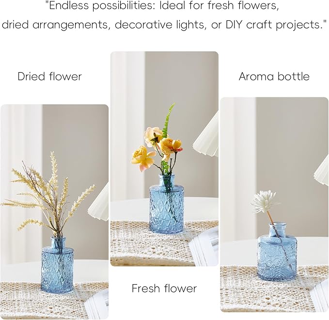 Glass Bud Vases Set of 64 - Blue Assorted Small Mini Glass Vases for Flowers, Crystal Vintage Vase Set, Bulk Centerpieces for Table Décor, Wedding, Home and Events (Blue, 64 Pcs)