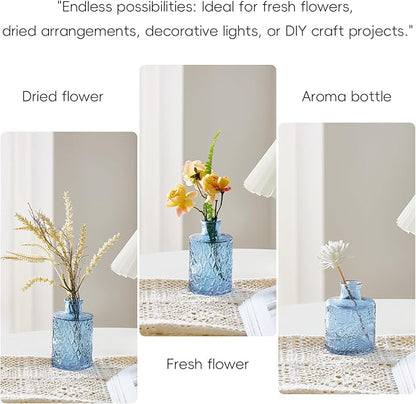 Glass Bud Vases Set of 32 - Blue Assorted Small Mini Glass Vases for Flowers, Crystal Vintage Vase Set, Bulk Centerpieces for Table Décor, Wedding, Home and Events (Blue, 32 Pcs)