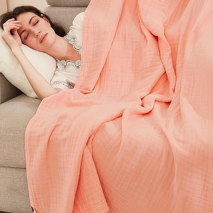 EMME Cotton Throw Blanket for Couch Soft Muslin Blankets 50"x60" Lightweight Breathable Blanket All Season Gauze Blanket, Pink