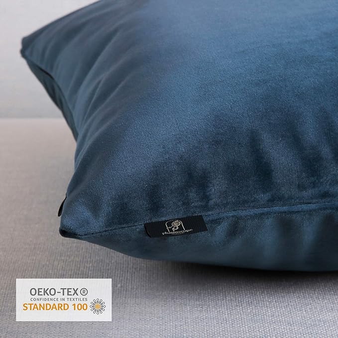 Phantoscope Pack of 2 Velvet Decorative Throw Pillow Covers Soft Solid Square Cushion Case for Couch Dark Blue 20 x 20 inches 50 x 50 cm