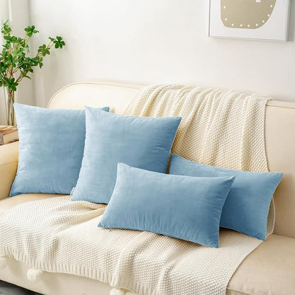 HWY 50 Light Blue Velvet Throw Pillow Covers 22x22 Inch, Pack of 2 Soft Cozy Solid Decorative Luxury Cushion Cases for Couch Sofa Bed Living Room Bedroom