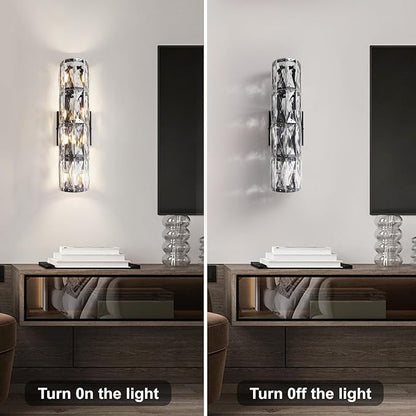 Crystal Wall Sconce Set of Two,Indoor Modern Sconces Wall Lighting,Black Wall Sconces for Bathroom,Bedroom,Living Room,Hallway