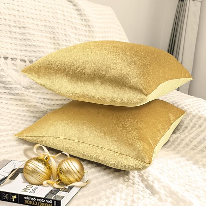2 Pack 18x18 Pillow Cover Velvet Pillow Covers, Square Throw Pillow Covers for Living Room Decorations Throw Pillow Case, Throw Pillow Cover Cushion Cover for Home Sofa Bedroom Car, Gold