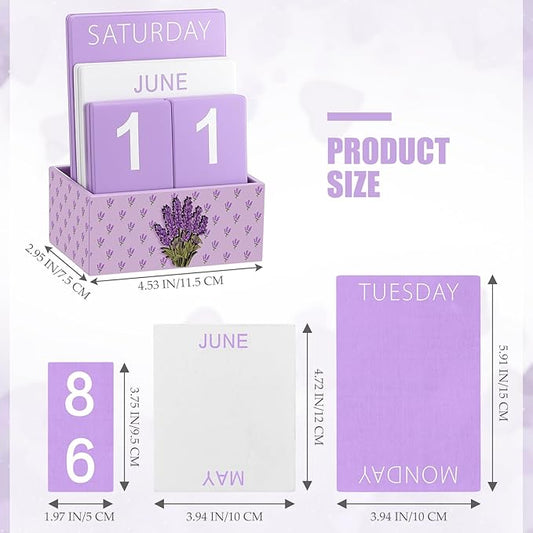Purple Lavender Wood Block Perpetual Calendar Coquettish Desk Decor Cute Month Week Date Display Decorative Block Calendar for Women Office Home Desk Gift for Women