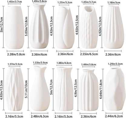 5'' White Ceramic Bud Vases Set of 10,Small Vases in Bulk for Flowers,Mini Vases for Centerpieces,Modern for Floral and Pampas Grass,Boho for Wedding,Party,Table Home Decor