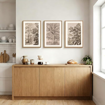 Aryroi Large Vintage Tree Sketch framed Canvas Wall Art,Brown and Beige Botanical Wall Decor,Natural Forest Artwork,Textured Landscape Art Print for Living Room,Bedroom,Office- 16"x24"x3